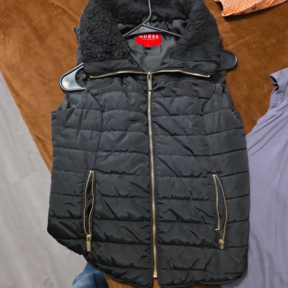 Guess Black Quilted Vest with Gold Zippers